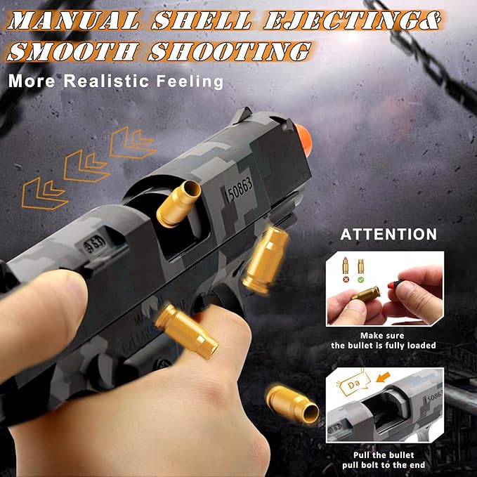 Toy Pistol Guns Toys for 8 9 10 11 12 13+ Year Old Boys Kids, Sports & Outdoor Toys Gun with Soft Bullet & Shell Ejecting, Camouflage Fidget Toy Guns for Boys 8-12, Kids Gifts for Birthday