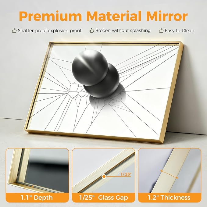 Sweetcrispy Bathroom Mirrors for Over Sink, 30" x 36" Rectangle Wall Mount Mirror with Metal Frame, Modern Vanity Mirror with Tempered Glass, for Home Decor, Anti-Rust, Gold