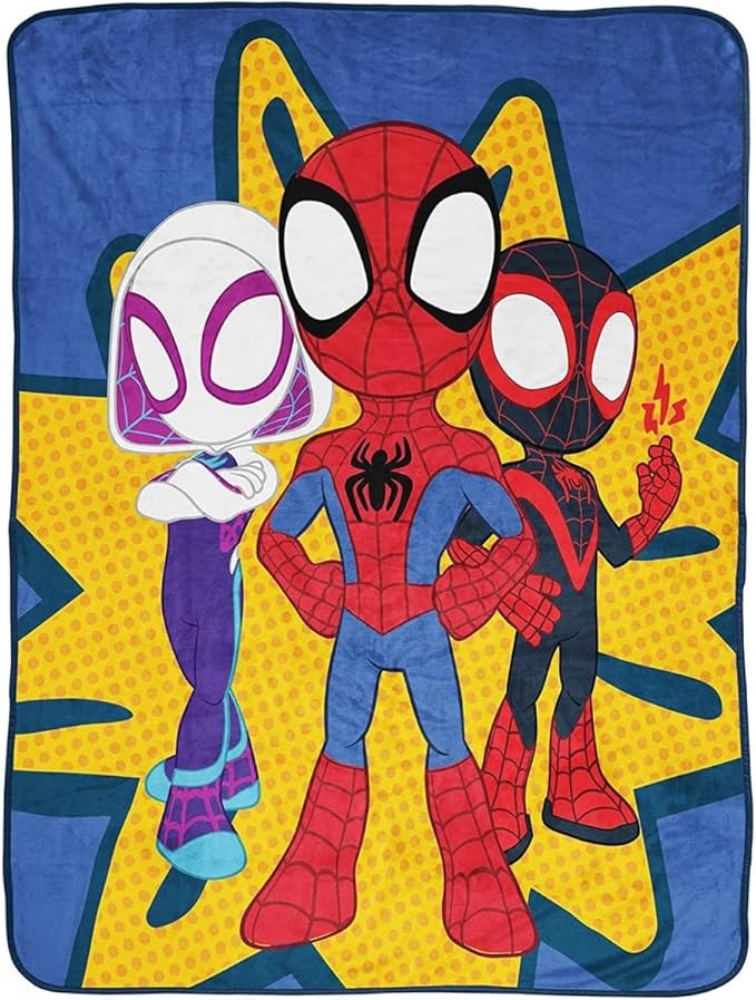 Jay Franco Plush Throw Blanket – 46" x 60" Inches Kids Hero Soft & Cozy Fleece Throw for Bedroom & Couch Décor, Official Licensed Product, Multi - Spidey & Friends