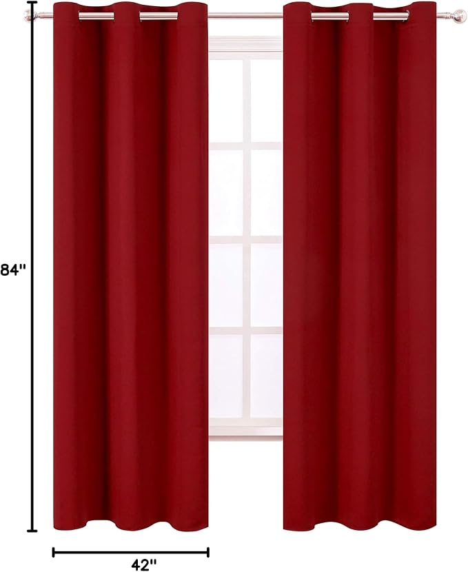 LEMOMO Blackout Curtains 42 x 84 Inch - Red Curtains Set of 2 Panels - Room Darkening, Thermal Insulated for Living Room