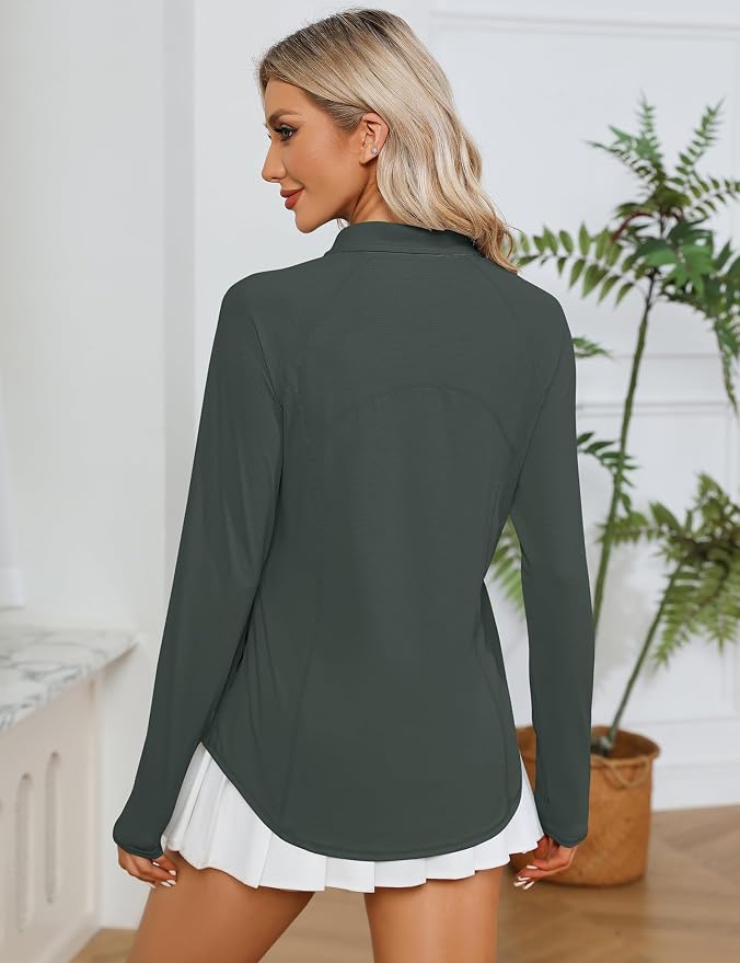 LOMON Women Long Sleeve Shirts Sun Protection 1/4 Zip Summer Quick Dry Hiking Shirts Quarter Zip Pullover for Women