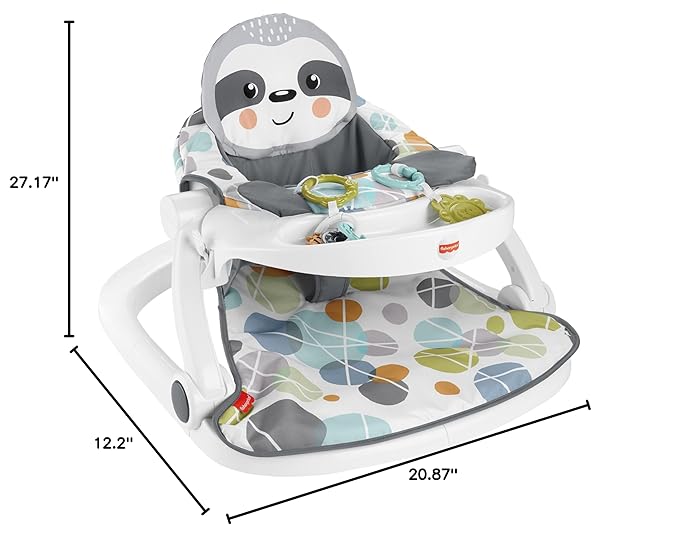 Fisher-Price Portable Baby Chair Sit-Me-Up Floor Seat with Snack Tray, Newborn Sensory Activity Toys & Plush Cute Sloth Washable Pad
