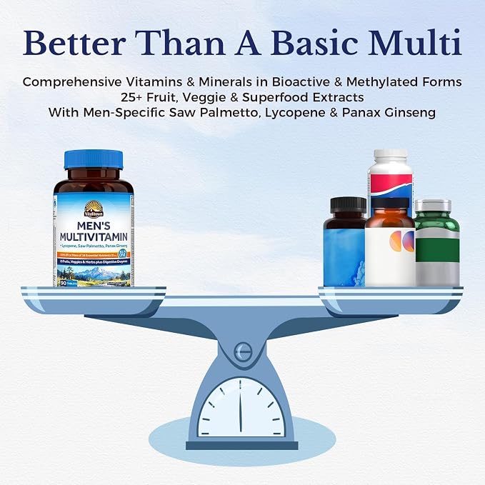 Vitalitown Multivitamin for Men, with Lycopene, Saw Palmetto, Magnesium, Zinc, Selenium, Vitamin A C D E K B, Fruits, Veggies & Enzymes for Complete Men's Health Support, Non-GMO, 90 Tablets