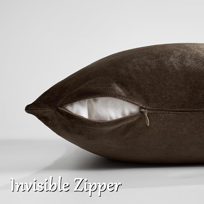 GIGIZAZA Brown Velvet Pillow Covers 16x16 Decorative Pillows Pack of 2 | Throw Pillows for Couch Sofa,280gsm Soft Textured Fabric,Modern Square Pillowcases,Luxury Cushion Covers