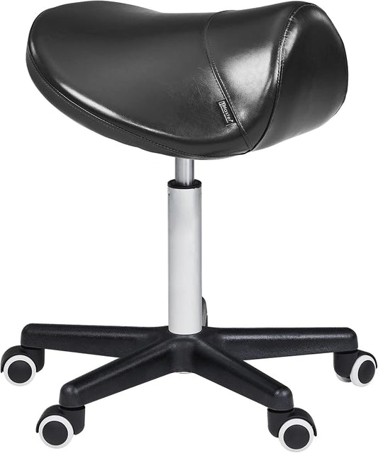 Master Massage Ergonomic Saddle Stool – Hydraulic Swivel Rolling Chair for Salon, Clinic, Tattoo, Dentist, Spa, Workshop, and Office – Black