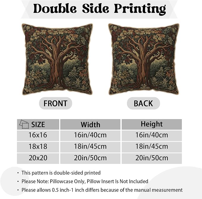 Vintage Forest Tree Velvet Pillow Covers 16x16 Inch Green Retro Tapestry Throw Pillows for Couch Cushion Covers Pillowcase Boho Farmhouse Pillow Cases for Sofa Bed Bedroom