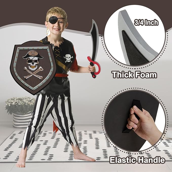 RICHNESS Kids Toy Swords and Shields Foam Play Sword and Shield for Kids Dress Up and Costumes Pack of 2 Players