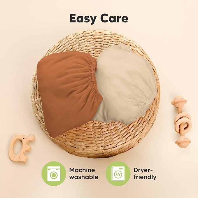 Pack and Play Sheets Fitted - 2-Pack Mini Crib Sheets for Pack N Play Mattress 38x26, Soft & Cozy, Neutral Toddler Playard Bedding, Snug Fitted Mini Baby Crib Mattress Cover Boy, Girl (Rust)