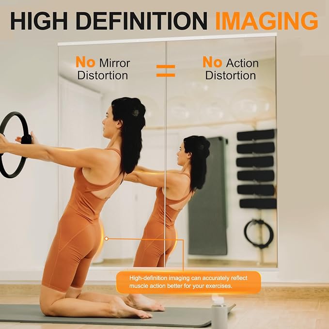 Delma Large Full Body Mirror for Yoga, Frameless Wall-Mounted Glass Panel (60"x25"-White) 2PCS for Home, Garage, Bedroom & Bathroom