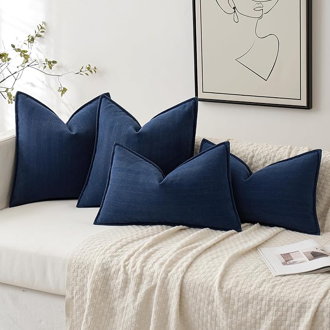 MIULEE Pack of 2 Navy Blue Euro Shams Chenille Pillow Covers 26x26 Inch | Decorative Soft Couch Throw Pillows,Farmhouse Cushion Covers,Elegant Design for Sofa,Bed,Living Room,Summer Decor