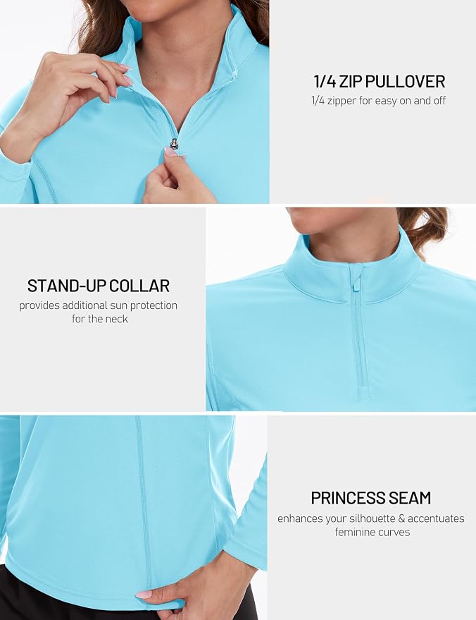 TACVASEN Women's Quarter Zip Pullover Golf Shirts UPF 50+ Long Sleeve Sun Shirts UV Protection Workout Tops