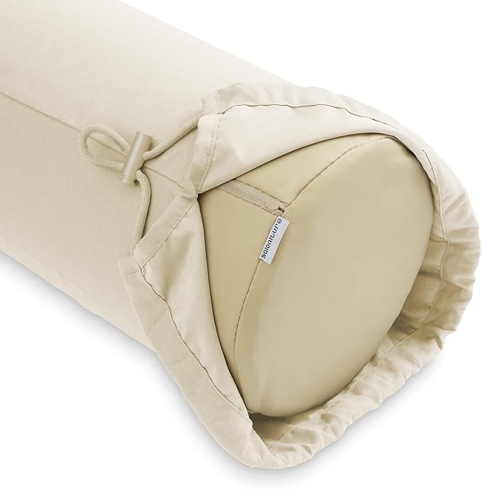 Saloniture Microfiber Cylinder Pillow Case Cover for Massage Table Bolsters - 30 x 9 Inch with Drawstring Closure, Natural