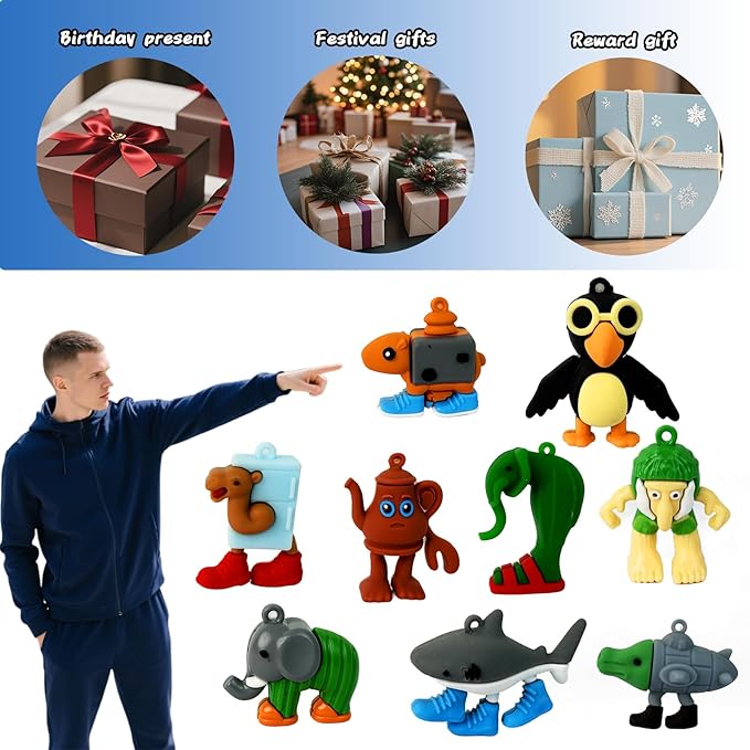 24PCS Tralalero Tralala Action Figure,Tung Tung Sahur Meme Unique Action Figures Decorations Gifts,Brainrot Meme Shark Figures Toys 2.5in, Toys Desktop Decor (Yellow)