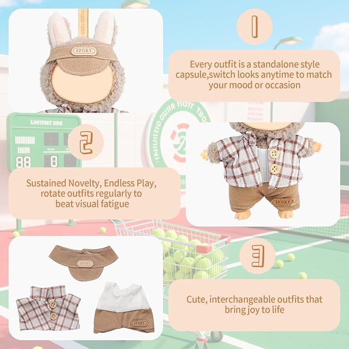 Coolcandy 17cm Doll Clothes for Doll, Fashionable Dolls Outfit with Accessories Suit, Stylish Adorable Dolls Clothes Set, Soft Fabric, Detailed Stitching(Doll Not Included)