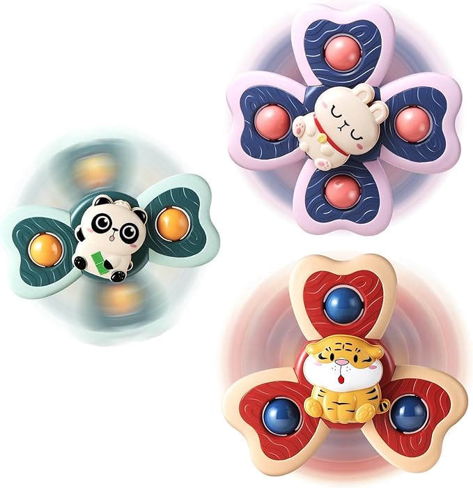 ALASOU 3PCS Suction Cup Spinner Toys for 1 Year Old Boy Girl|Spinning Top Baby Toys 12 18 Months|1 2 Year Old Boy Birthday Gift|Baby Bath Toy for Kids Ages 1-3|Sensory Toy for Toddlers 1-3