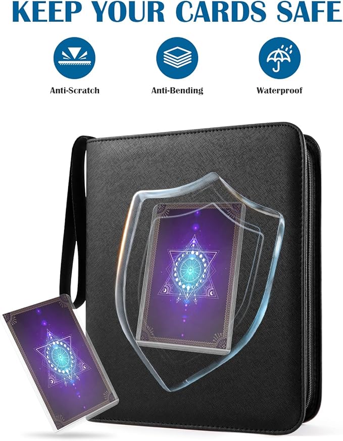 Top Loader Binder for 144 Toploaders, Side Loading Toploader Binder 4 Pocket for 3 x 4'' Rigid Cards with Zipper Closure, PU Leather Ringless 2x2 Card Binder for MTG/TCG/Sports/Games, Purple