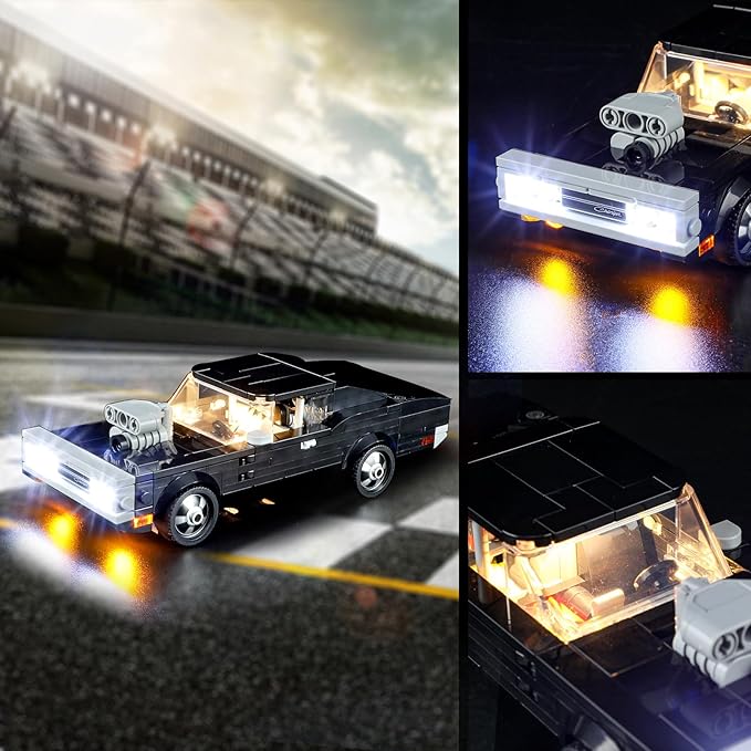 Vaodest LED Light for Lego 76912 Speed Champions Fast & Furious 1970 Dodge Charger R/T Set,Design and Configuration Compatible with Model 76912 (LED Light Only, Not Building Block Kit)