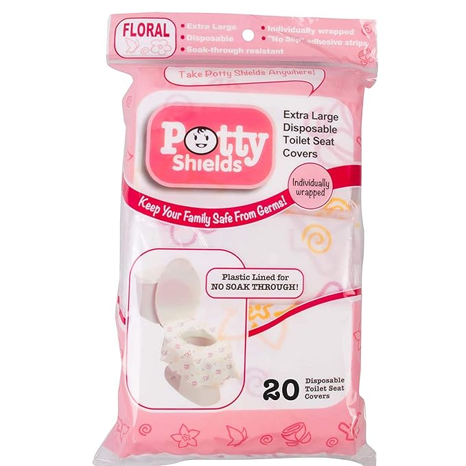 Toilet Seat Covers Disposable (20 Pack, Floral) - XL Waterproof Toilet Cover for Toddlers, Kids & Adults - Portable & Individually Wrapped for Travel, Potty Training & Public Restrooms