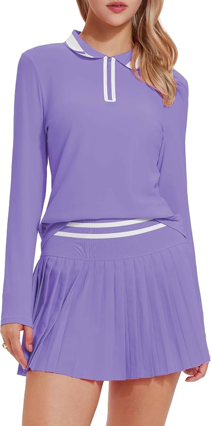 Tennis Skirt Sets for Women Zipper Color Block High Waisted Golf Polo Two Piece Skirt Set Women 2 Piece Outfits
