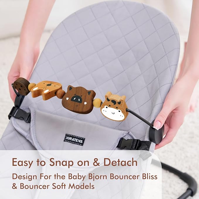 Baby Bjorn Bouncer Toy Bar - Toy Bar for Baby Bouncer Soft & Bliss, Easy to Attach and Remove, 360°Rotating Natural Wooden Toys, Exciting Design for Curious Babies, Farm Animals