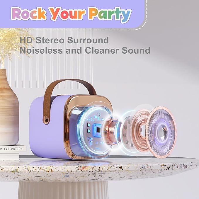 FLUESTON Mini Karaoke Machine for Kids Adults, Portable Bluetooth Speaker with 2 Wireless Microphones, Valentines Gifts for Kids, Toys for Girls Ages 3, 4, 5, 6, 7, 8, 9,10,11 + Years Old