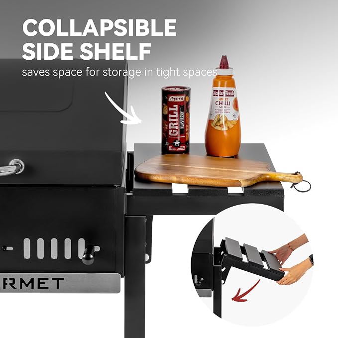 Royal Gourmet CD1824ET Movable Charcoal BBQ Grill with Foldable Side Tables | 24-Inch Outdoor Barbecue Grill with 461 Sq. In., Temperature-Controlled, for Outdoor Picnic and Camping Grilling, Black
