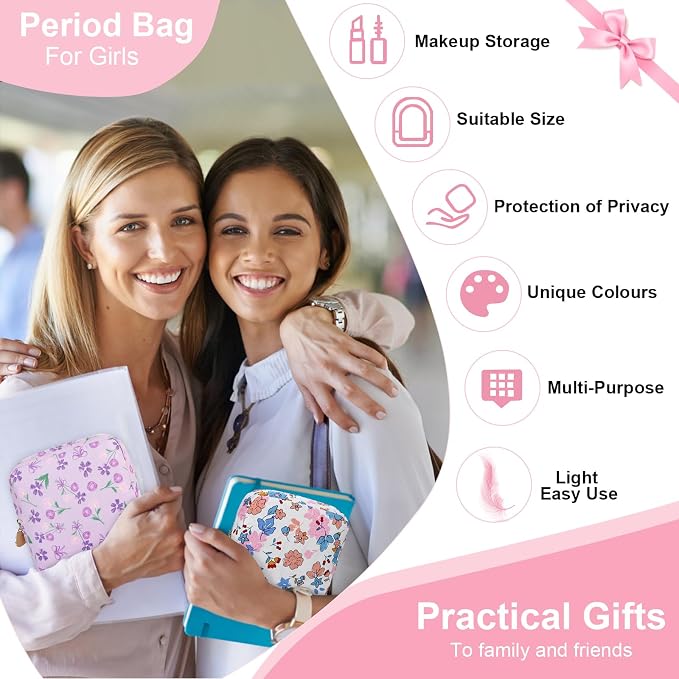 Sanitary Pad Storage Bag Portable Period Bag for Teen Pads/Sanitary Napkins/Small Tampons, Sanitary Napkin Storage Bag First Period Gifts for Teen Girls (Love Graffiti)