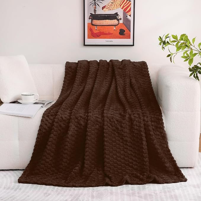 Puncuntex Brown Throw Blanket 50"×60" inches Fuzzy 3D Jacquard Decorative | Flannel Fleece Super Soft Plush Cozy Blanket for Couch Sofa Chair Lightweight