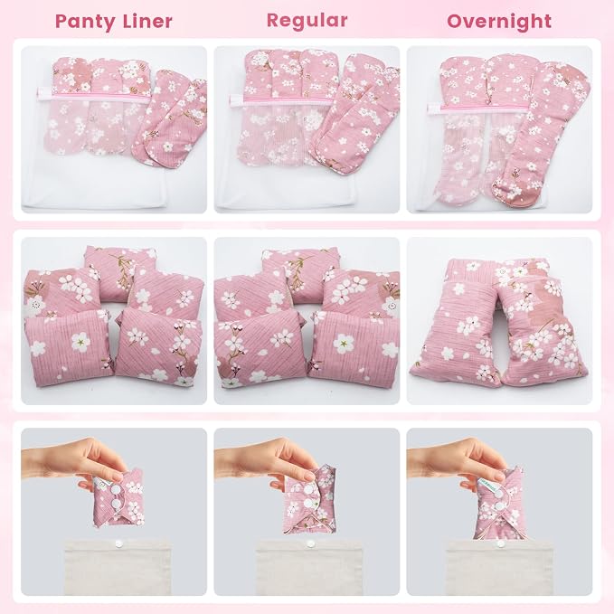 5-Pack Organic Cotton Panty Liners – LUCKYPADS Reusable Panty Liners for Women, Thin Breathable Leakproof Daily Use Washable Panty Liners with Laundry Bag & Cotton Pouch(7.9 Inch)
