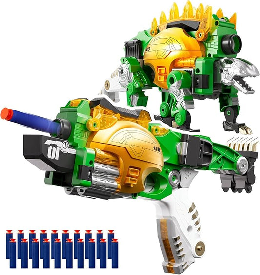 Blaster Toy Gun Transforming Alloy Dinosaur - 2 in 1 Morphing Toy (Gun to Dino), Soft Bullet Toy Blaster Gun with 20 Foam for Indoor Outdoor Shooting Game, Toy Blaster for Kids Boys Girls (S-Dino)
