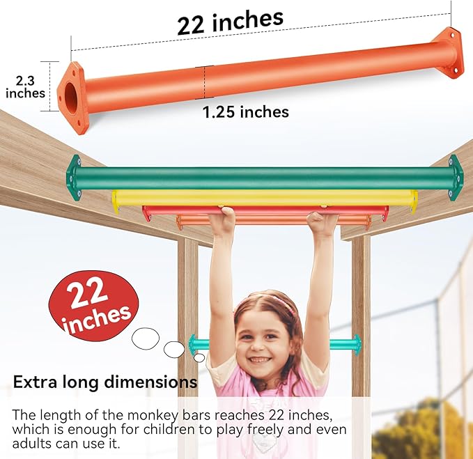 7 Colors 22 Inch Steel Monkey Bars Ladder Rungs Set for Backyards Playground and Children Indoor and Outdoor Climbing Kit (7 Pack)
