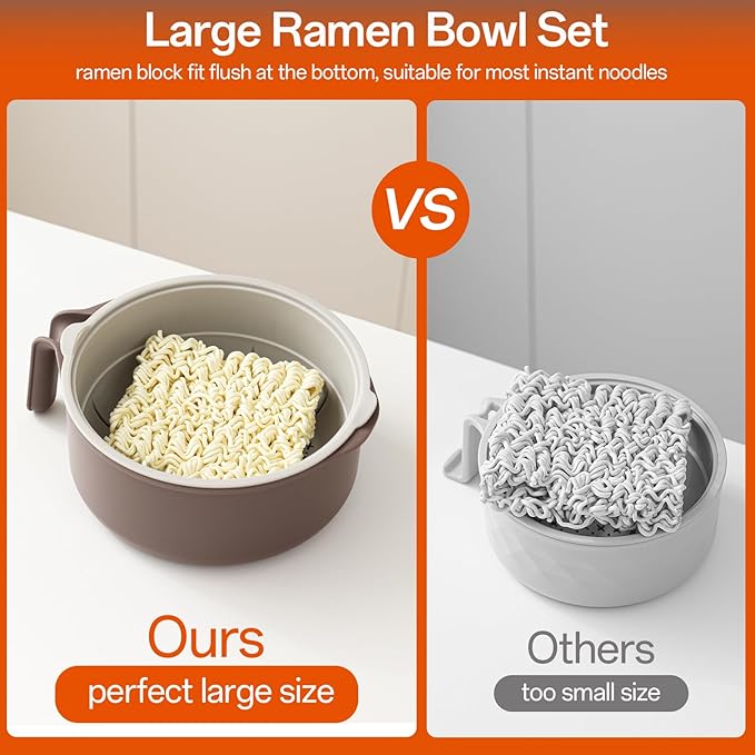 MEACOLIA Jumbo 50 oz Microwave Ramen Cooker Bowl | with Lid & Drain Strainer, Spill-Free, Rapid Noodle Pasta Cooker, College Dorm Essentials for Girls Guys, Apartment Friendly