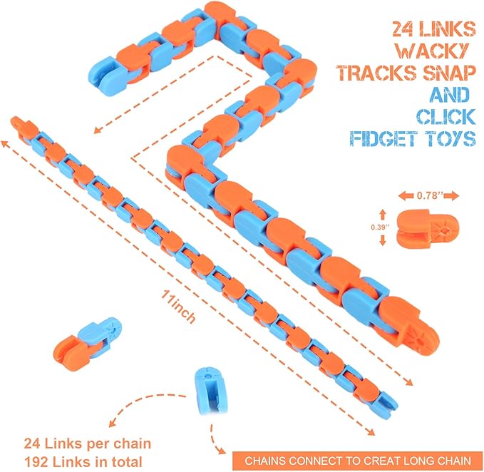 12 Pack Wacky Tracks Snap Fidgets Snake Click Fidget Toys for Kids Adults ADHD Autism Sensory Classroom Stocking Stuffers Stress Relief Focus Tools Keep Fingers Busy and Minds Calm