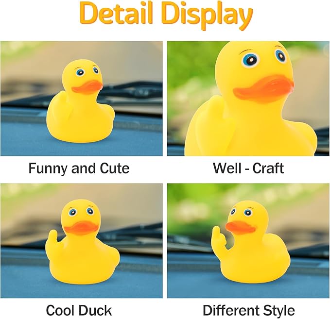 wonuu 3pcs Rubber Duck Car Mid-Finger Duck Ornament Dashboard Decorations Bathroom Duck Rubber Ducky Funny, Small Duck