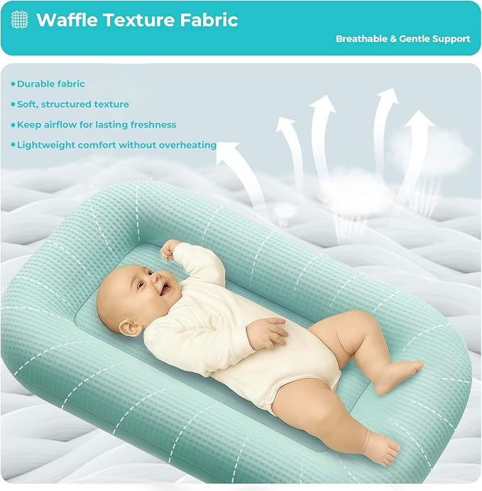 Infant Support Cushion - Baby Support Cushion for Newborn, 0-24 Months, Breathable Cotton Fabric Infant Support Cushion, Portable Newborn Essentials for Home and Travel, Blue (Cover Included)