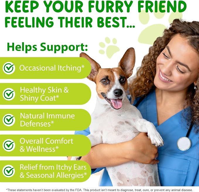 Natural Dog Yeast Infection Treatment for Itchy Skin, Ears & Paws, Soothes Irritation & Relieves Discomfort from Allergies, Supports Healthy Itch Relief, Improves Coat & Skin, Herbal Supplement Drops
