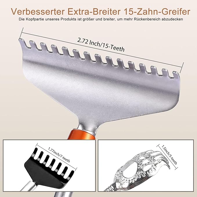 Large Back Scratcher, Body Scratcher for Adults Extendable Long 24Inch, Thick Wooden Handle Steel Massage Roller, Extra Wider Rake Claw, Sturdy Backscratchers Hand Massager Tool
