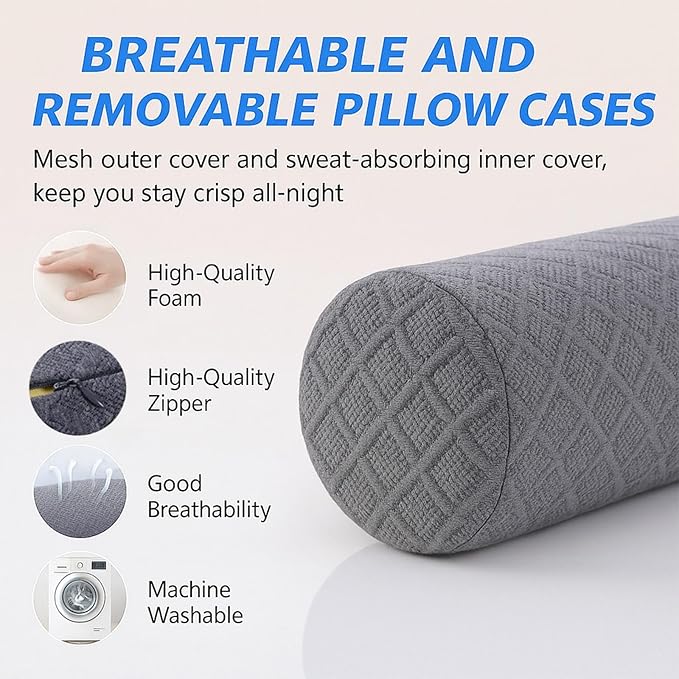 Cervical Memory Foam Neck Roll Pillow Comfortable Breathable(3.9) | Neck Support Pillows for Sleeping 3.9in H Small Round Circle Pillow Cylinder Pillows for Back Lumbar Leg Yoga Pain Relief