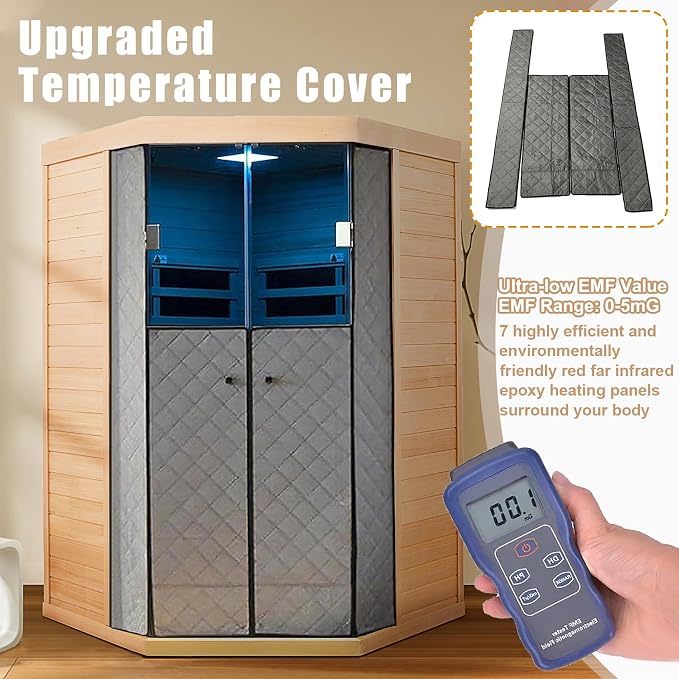 2 Person Far Infrared Sauna 0-5mG Ultra Low EMF 1520W Indoor Sauna Canadian Hemlock Wood Sauna for Home with APP Control, LCD Control Panel, Chromotherapy Lights, Constant Temperature Cover