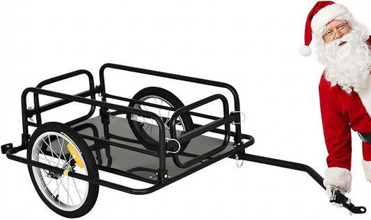 Aosom Bike Trailer, Foldable Bicycle Trailer with16 Inch Pneumatic Tire, Universal Coupler, Foldable Frame and Safe Reflectors Design, Large Load Capacity, Black