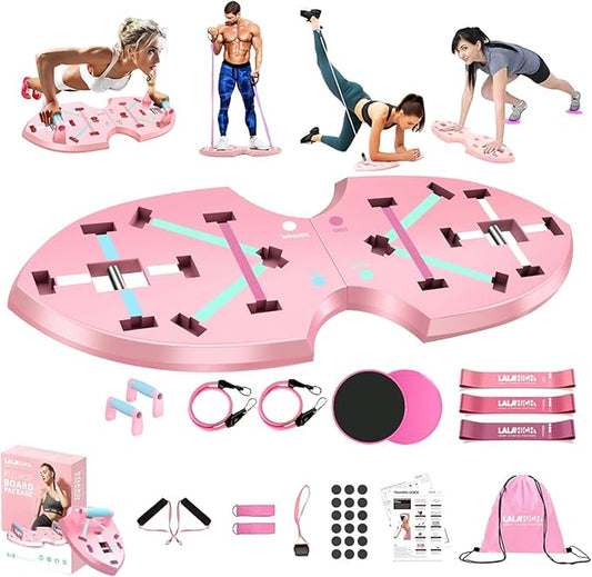 LALAHIGH Push Up Board,36 in 1 Home Gym Equipment with Ab Roller Wheel & Resistance Bands, Portable Foldable Workout Board for Full Body Strength Training Men Women,Gift for Boyfriend