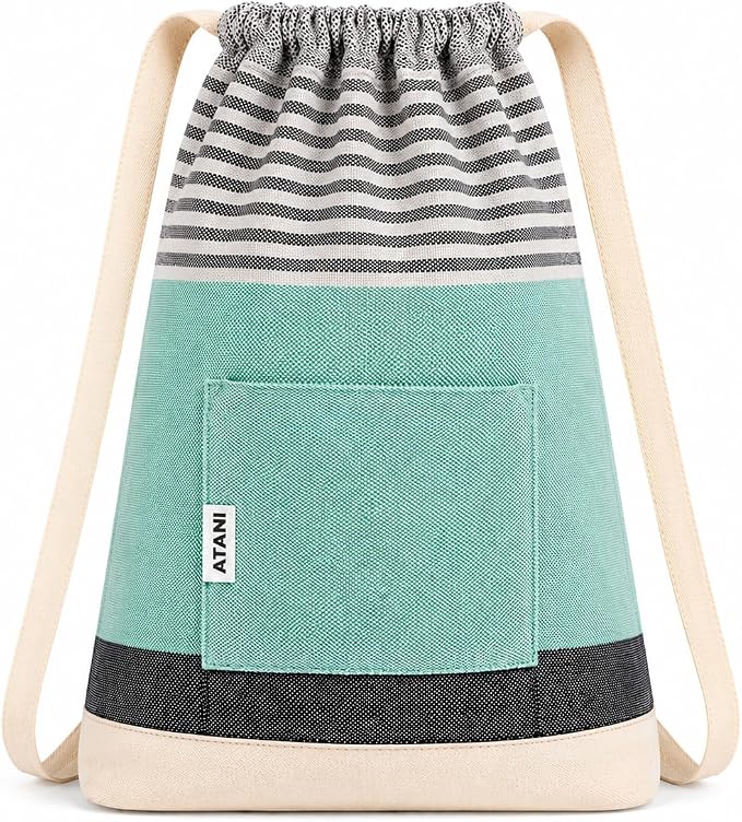 ATANI Turkish Beach Towel (71x39 Inches), Converts to a Bag, Oversized 100% Cotton Bath Towels Lightweight Quick-Dry Beach Blanket for Travel, Picnic, Camping, Yoga and Pool (Green x Black)