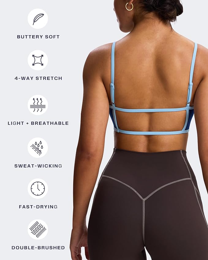 Aoxjox Women's Color Block Workout Sports Bras Fitness Lexi Lined Strappy Bra Athletic Yoga Crop Tank