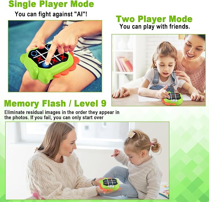 Electronic Tic Toe Bolt Game, 3-in-1 My toeTac Digital Tic Toe Game, Travel Board Fidgets Games for Kids 4 8 12, Brain Memory Games for Kids, Birthday Toy for Girl Boy
