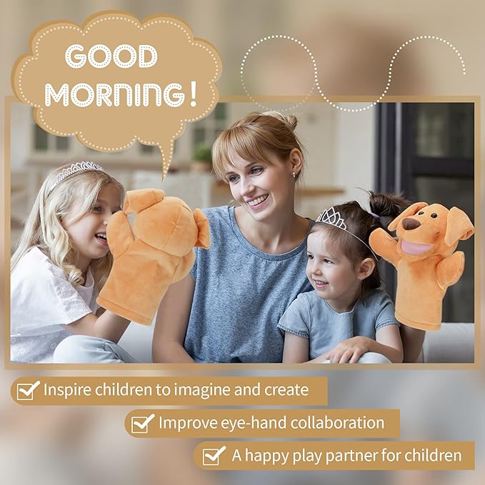 Zomiboo Hand Puppets Soft Animal Hand Plush Toy with Movable Mouth Imaginative Play Stocking Storytelling Interactive Toy(Dog)
