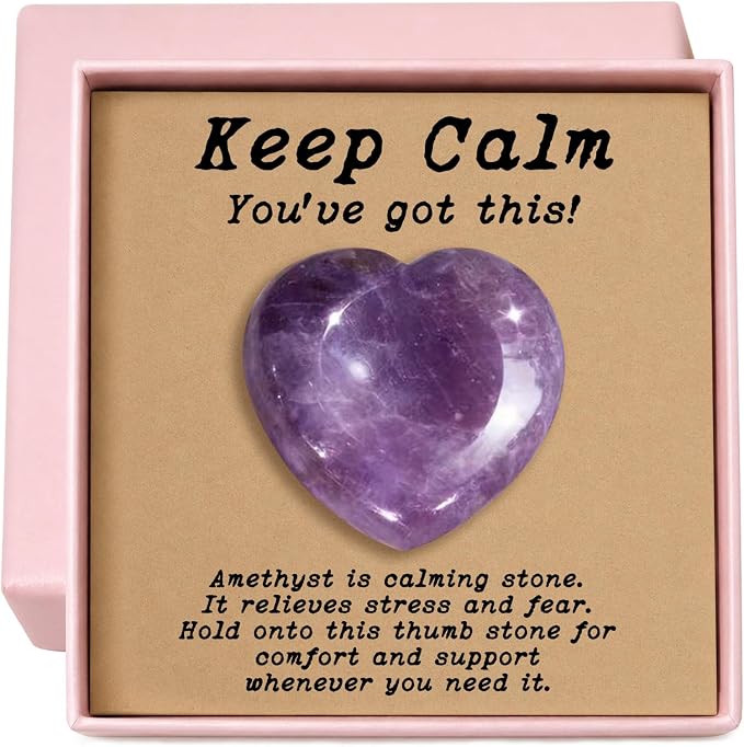 Anxiety Support Gift for Women - Amethyst Crystal Worry Stone, Stress Relief Thumb Stone, Thinking of You Comfort Gift, Inspirational Keepsake for Friends Family & Loved Ones (Amethyst)