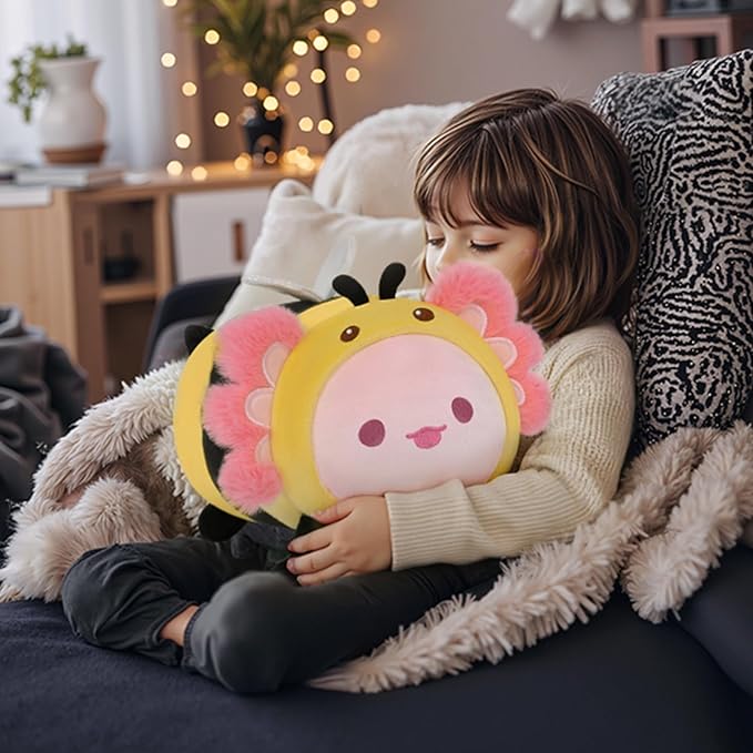 Mewaii Cute Axolotl Bee Plush Pillow, Kawaii Plushies Axolotl Stuffed Toy, Axolotl Plushies with Bee Outfit Costume, Soft Squishy Birthday Gifts for Kids & Teens (8 Inch)
