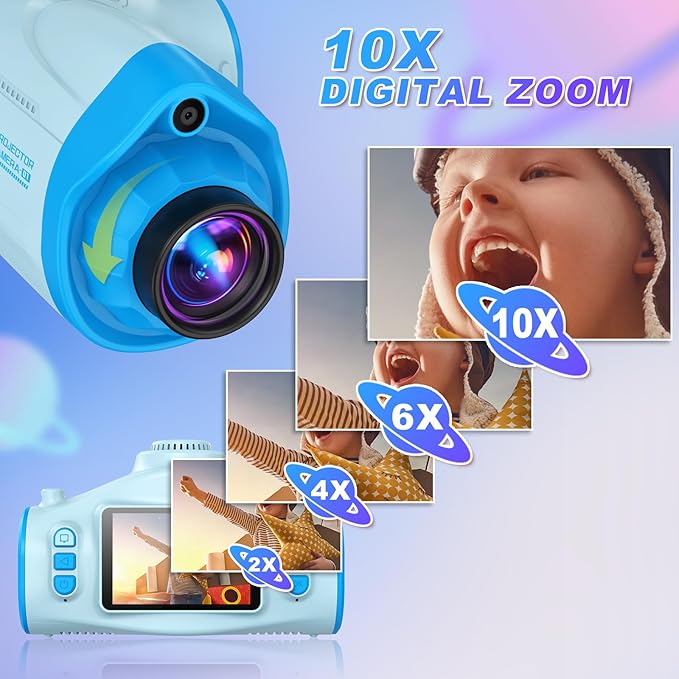 Kids Camera, Camera for Kids with Projector, Offers Projection, 48MP Photography, 1080p Video Recording, Kids Digital Camera Christmas Birthday Gifts for Boys Girls Age 3+ (Blue)