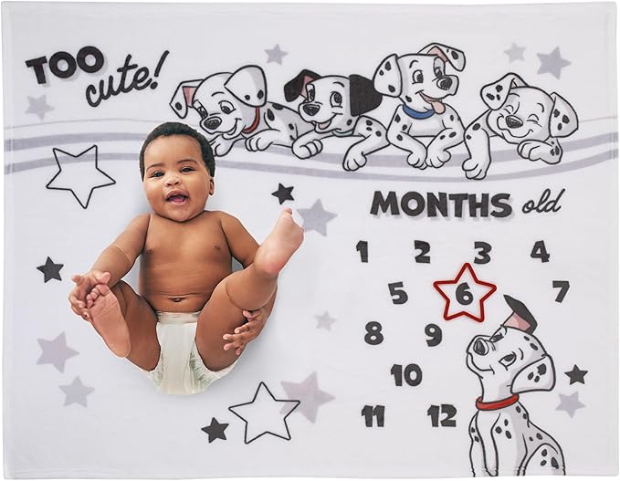 Disney 101 Dalmatians White and Black Too Cute Super Soft Photo Op Milestone Baby Blanket