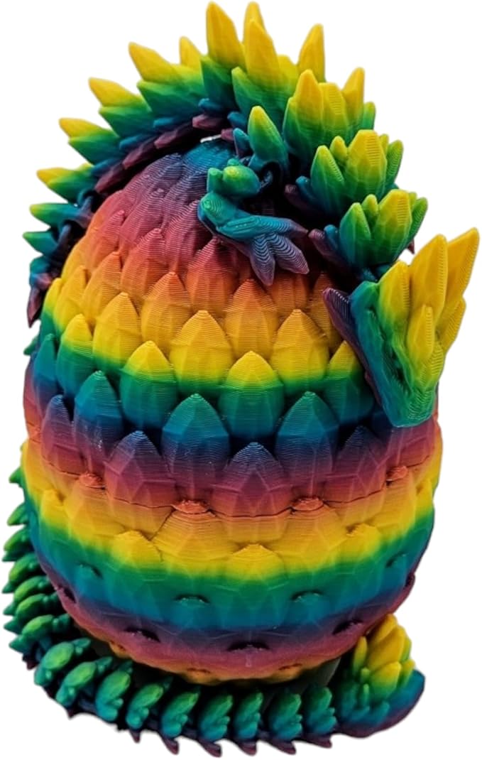Surprise Dragon Egg Articulating Gemstone Dragon Fidget Figurine - 3D Printed Dragons Flexible ADHD, Autism, Relief Anxiety - Articulated Joints (Rainbow)